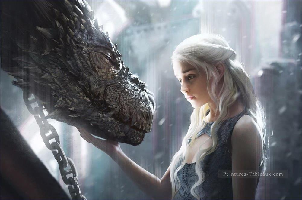 Daenerys Targaryen et Dragon Le Trône de fer Peintures à l'huile